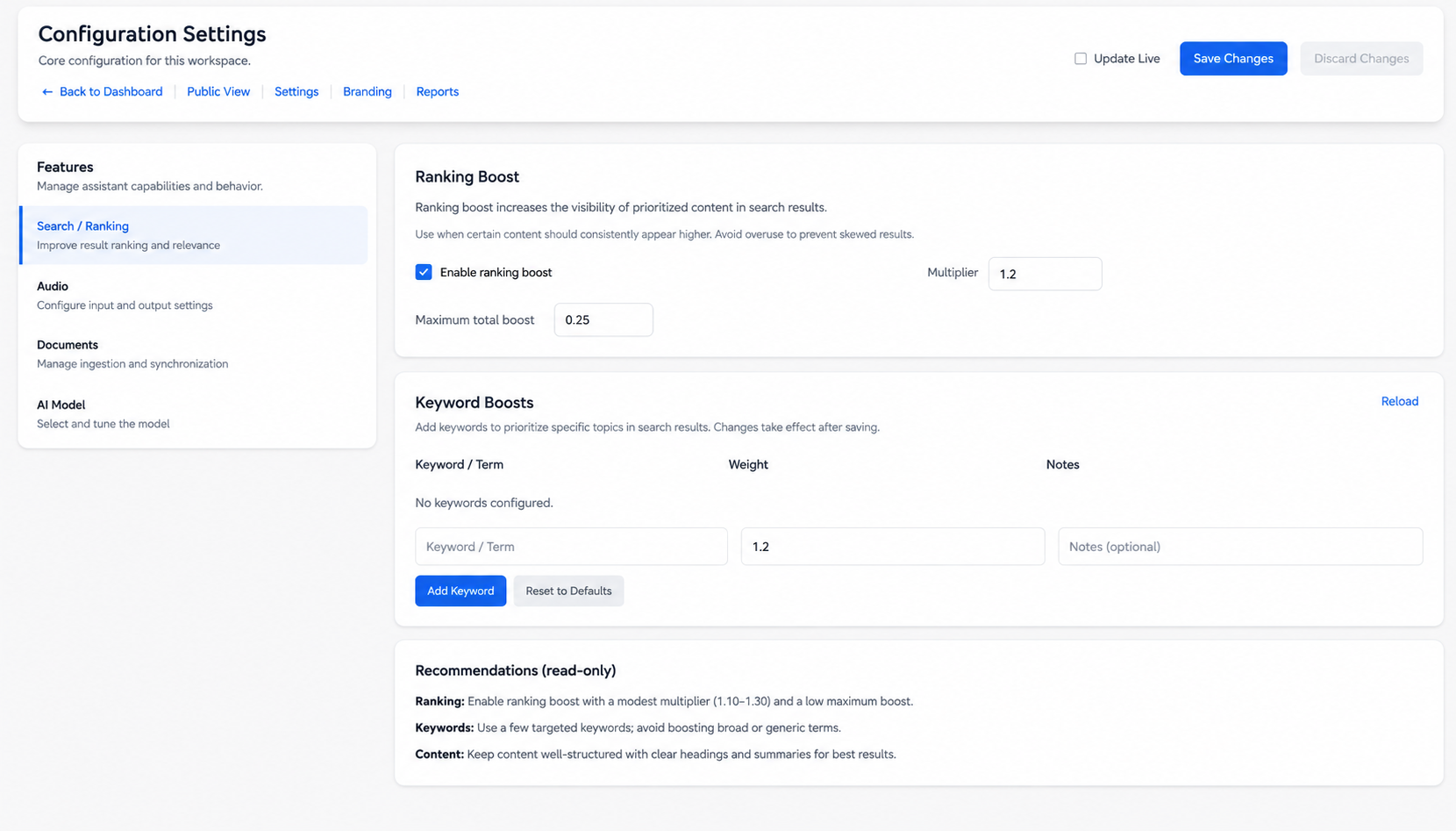 LuxonLink retrieval controls for ranking boosts and keyword boosts